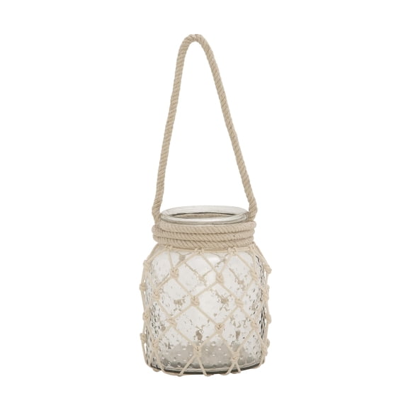 DecMode Clear Glass Decorative Candle Lantern with Rope Handle