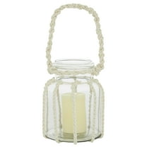 DecMode Clear Glass Decorative Candle Lantern with Rope Handle