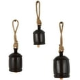 thumbnail image 1 of DecMode Tibetan Inspired Black Metal Bell Decorative Cow Bells with Jute Hanging Rope, 3 Count, 1 of 9