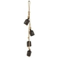 thumbnail image 1 of DecMode Tibetan Inspired Cascading Black Metal Cluster Decorative Bells with 4 Bells on Jute Hanging Rope, 1 of 9