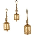thumbnail image 1 of DecMode Tibetan Inspired Gold Metal Bell Decorative Cow Bells with Jute Hanging Rope, 3 Count, 1 of 9