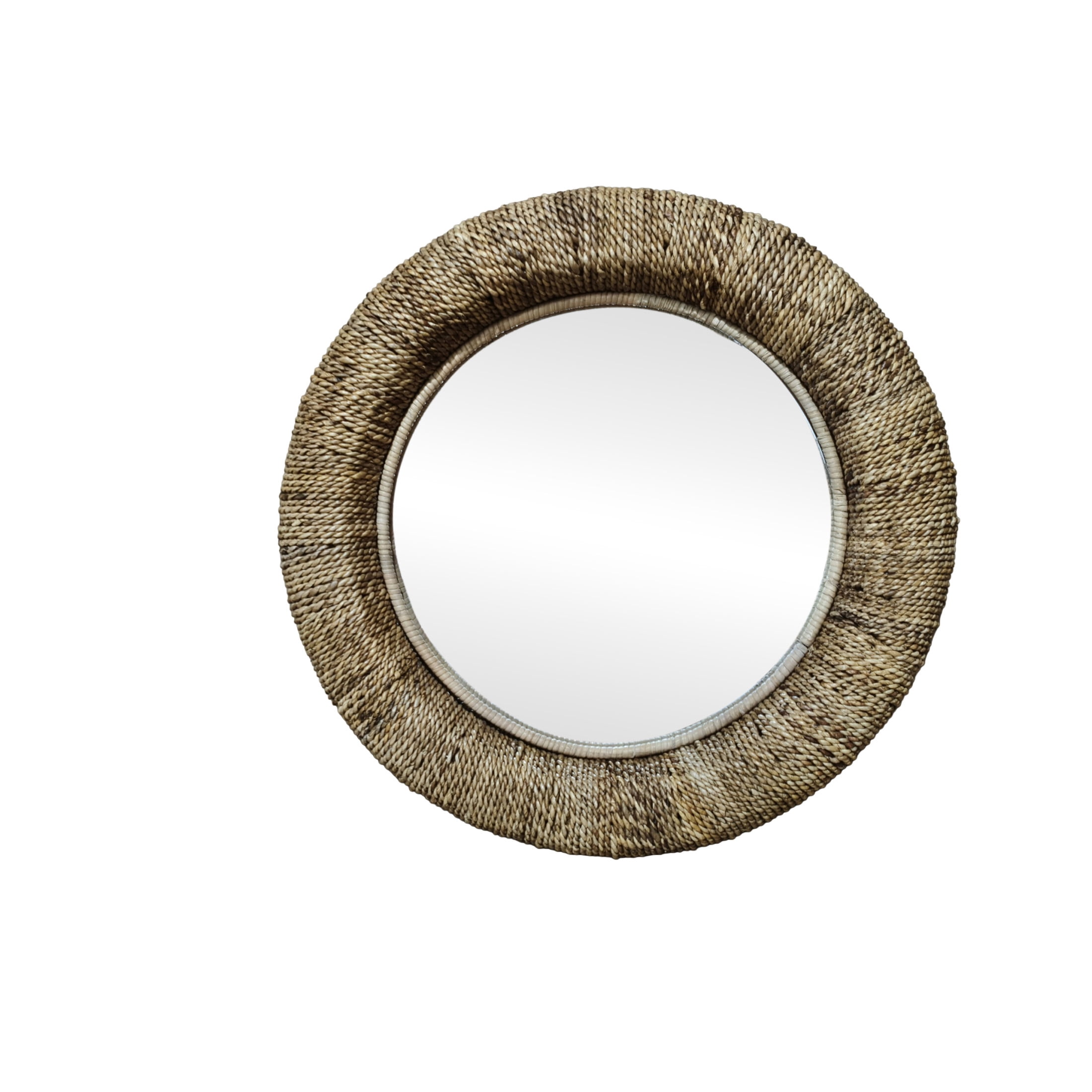 DecMode Coastal Brown Weaved Rattan Round Wall Mirror, 35"D
