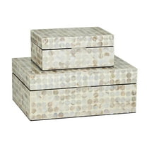 DecMode Coastal Cream Mother of Pearl Geometric Box with Polka Dot Shell Pattern, Set of 2 12", 8"W