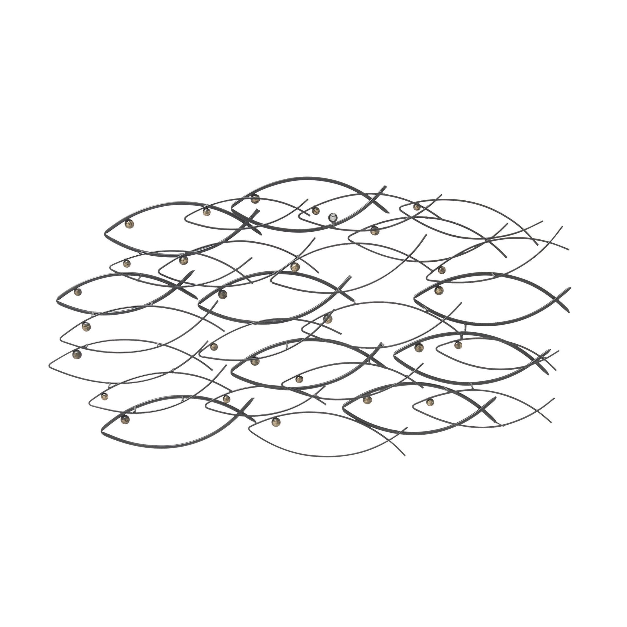 DecMode Coastal Metal School of Fish Wall Décor with Dark Gray and Silver Metal Finish, Set of 36"W x 19"H