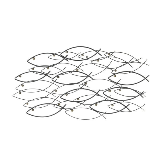 DecMode Coastal Metal School of Fish Wall Décor with Dark Gray and Silver Metal Finish, Set of 36"W x 19"H