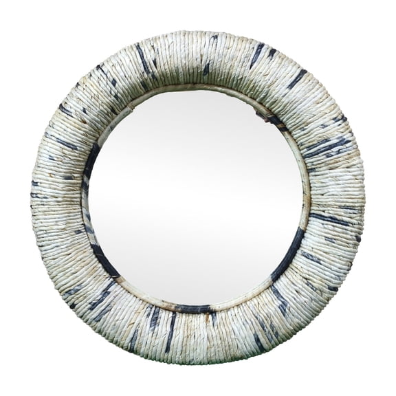 DecMode Coastal Round Dried Rope Design Wood Wall Mirror, 35"W x 35"H with Gray/Cream Textured Finish