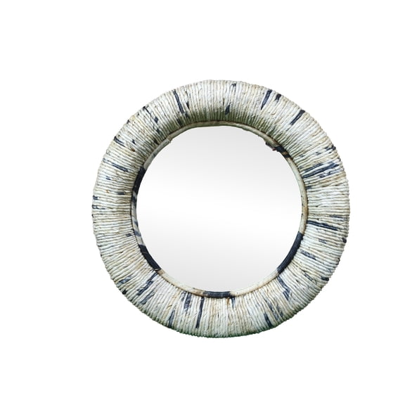 DecMode Coastal Round Dried Rope Design Wood Wall Mirror, 35"W x 35"H with Gray/Cream Textured Finish