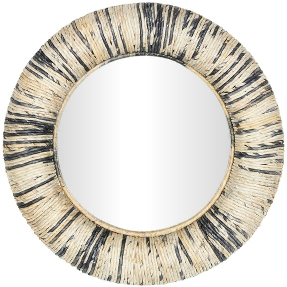 DecMode Coastal Round Dried Rope Design Wood Wall Mirror, 35"W x 35"H with Gray/Cream Textured Finish
