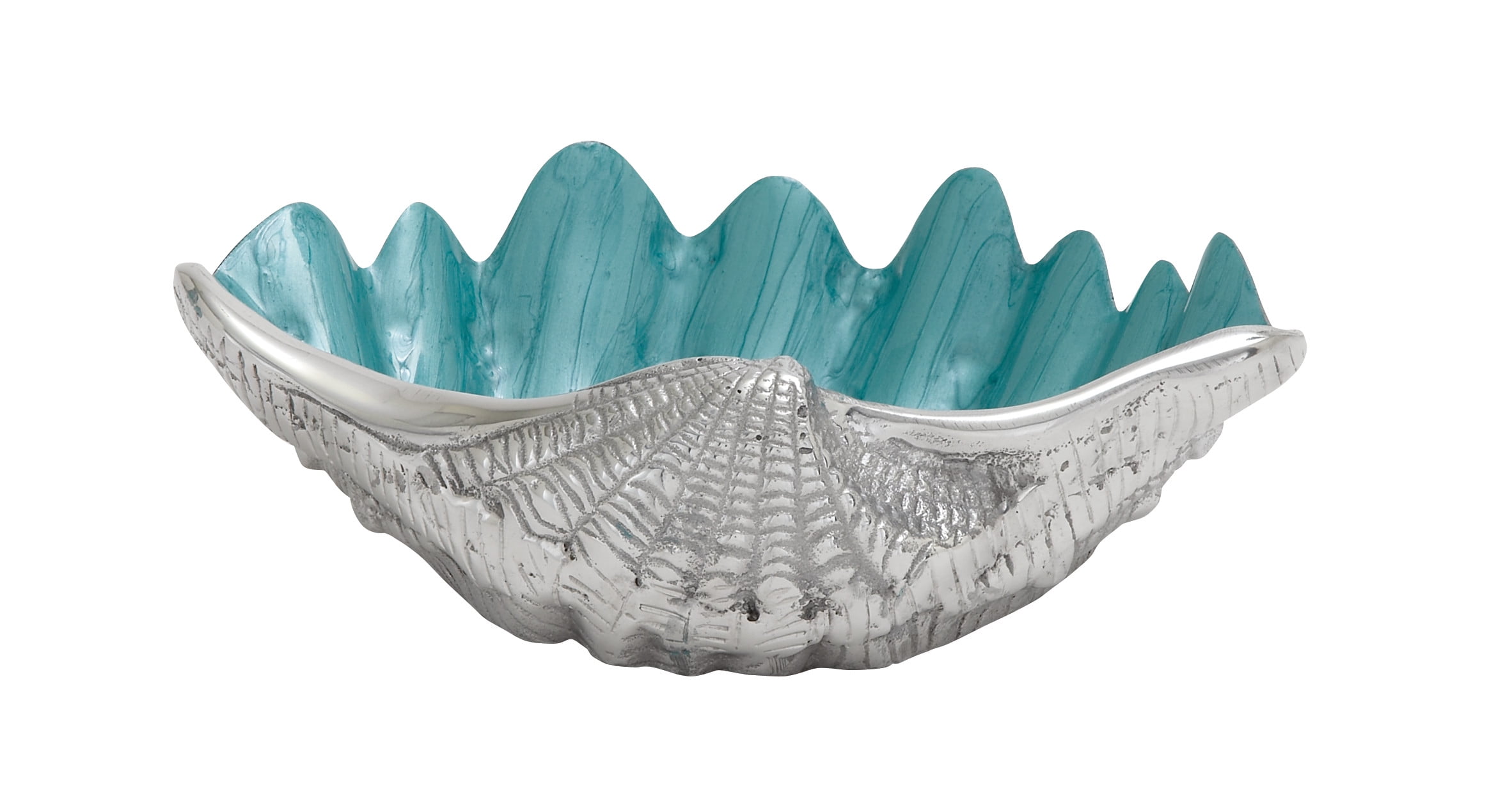 DecMode Coastal Seashell Inspired Metal Serving Bowl with White