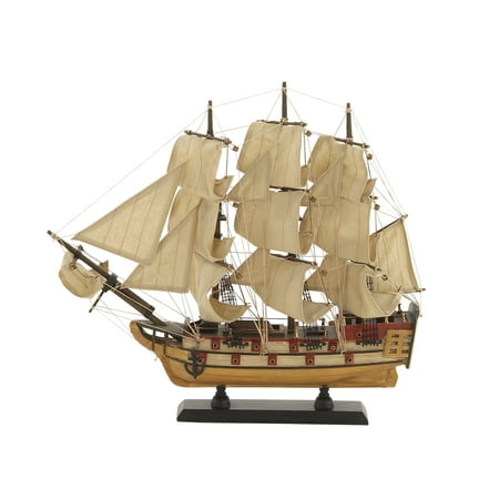 DecMode Coastal Wood Sailboat Sculpture, 15"W x 14"H with Beige/Natural Brown Finish and Matte Black Base