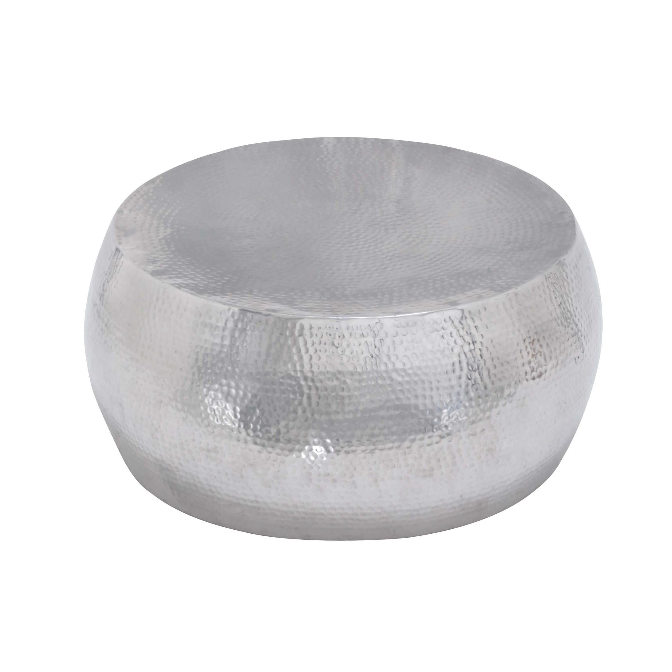 DecMode Contemporary Aluminum Pouf Inspired Coffee Table with Glossy Metallic Silver Finish, 30"W x 14"H