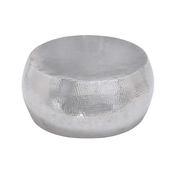 DecMode Contemporary Aluminum Pouf Inspired Coffee Table with Glossy Metallic Silver Finish, 30"W x 14"H