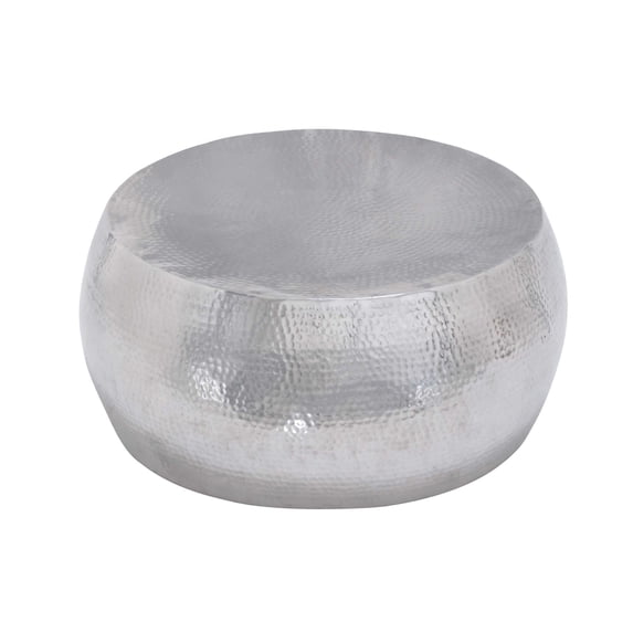 DecMode Contemporary Aluminum Pouf Inspired Coffee Table with Glossy Metallic Silver Finish, 30"W x 14"H
