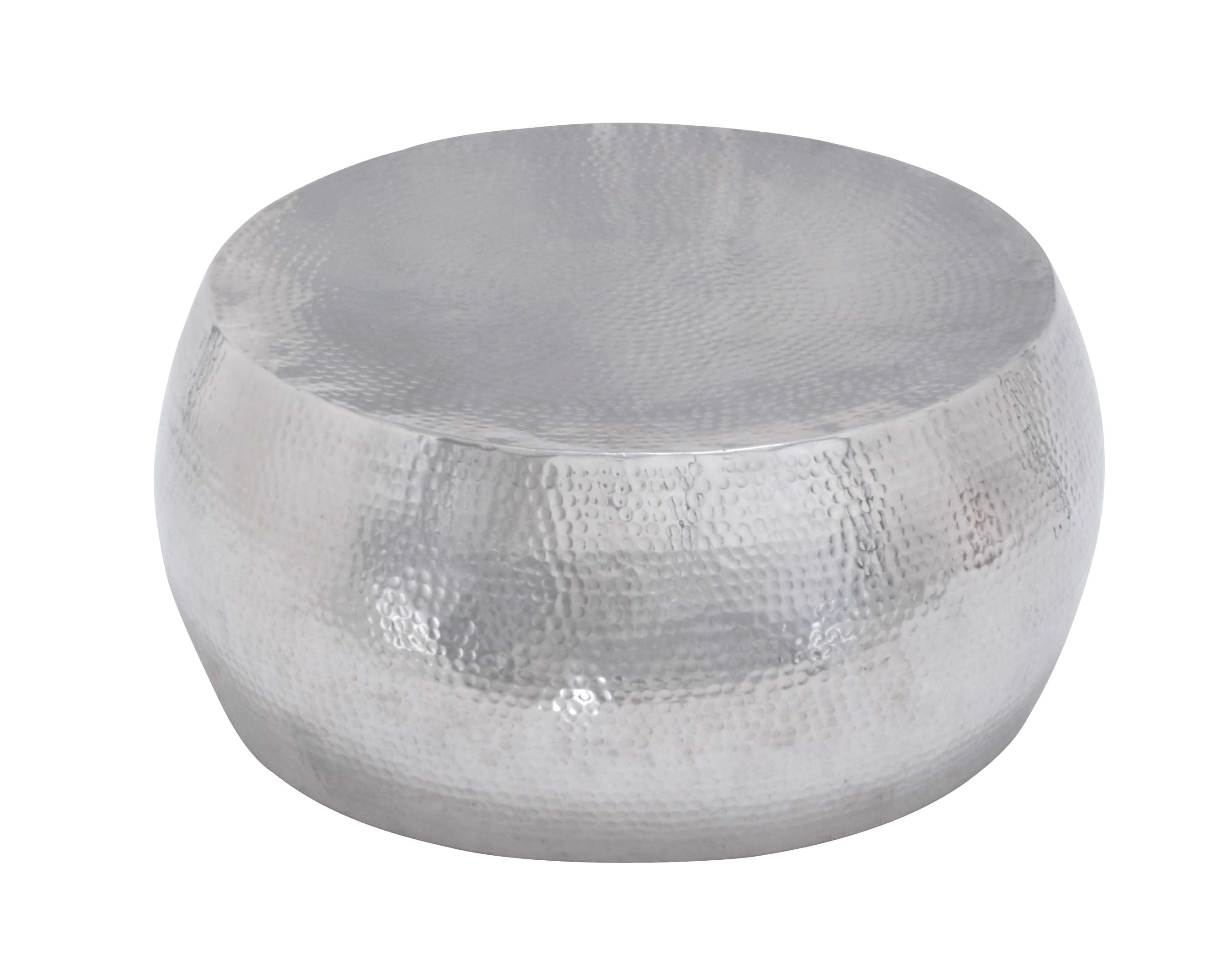 Silver Drum Shaped Metal Coffee Table with Lift-Top Storage