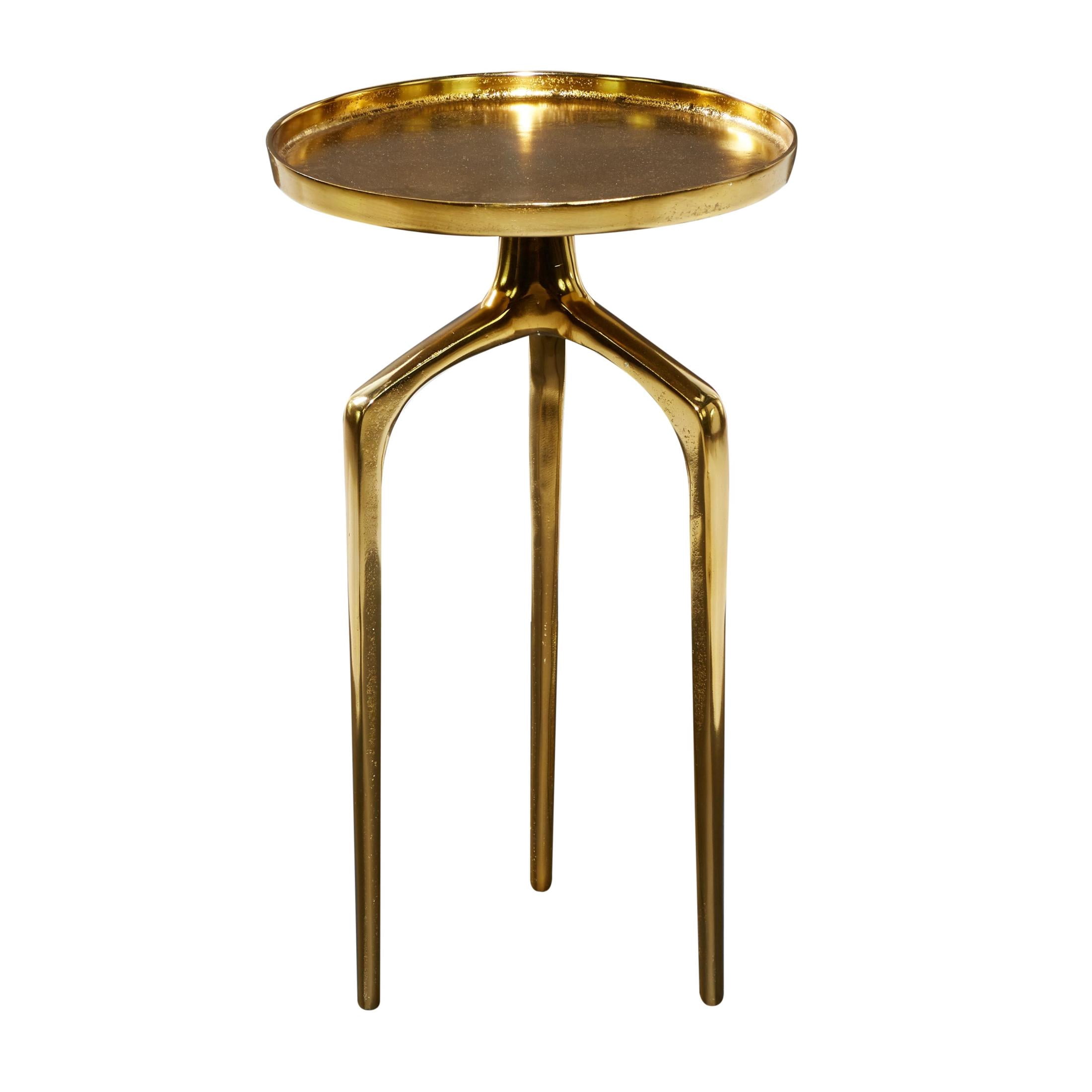 DecMode Contemporary Aluminum Round Tripod Side Table with Shiny Gold Finish, 13"W x 22"H