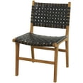 thumbnail image 1 of DecMode Contemporary Dining Chair with Polished Brown Teak Wood and Black Leather Woven Seat, 21"W x 33"H, 1 of 12