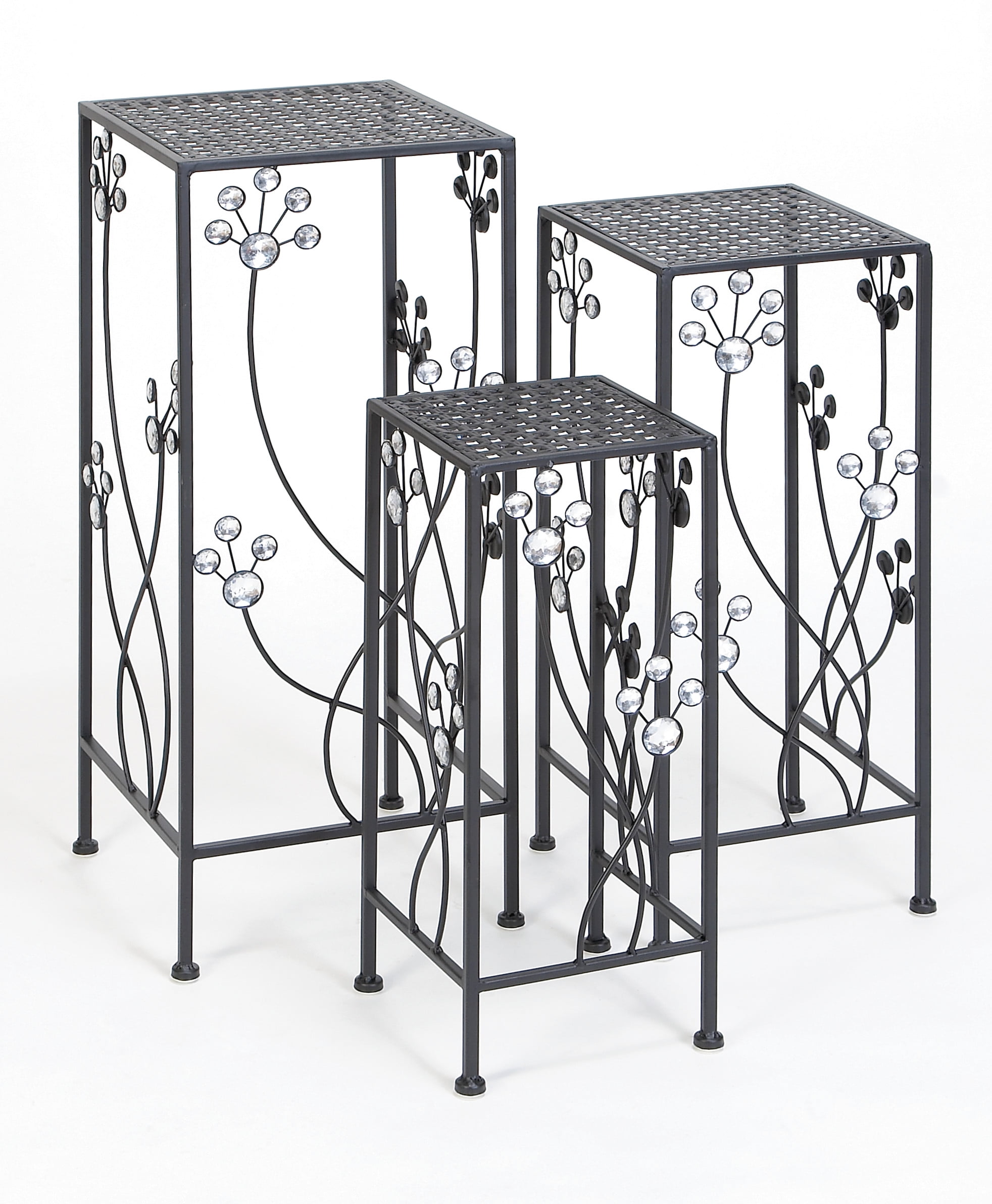 Set of 3 Black Iron Floral Plant Stands