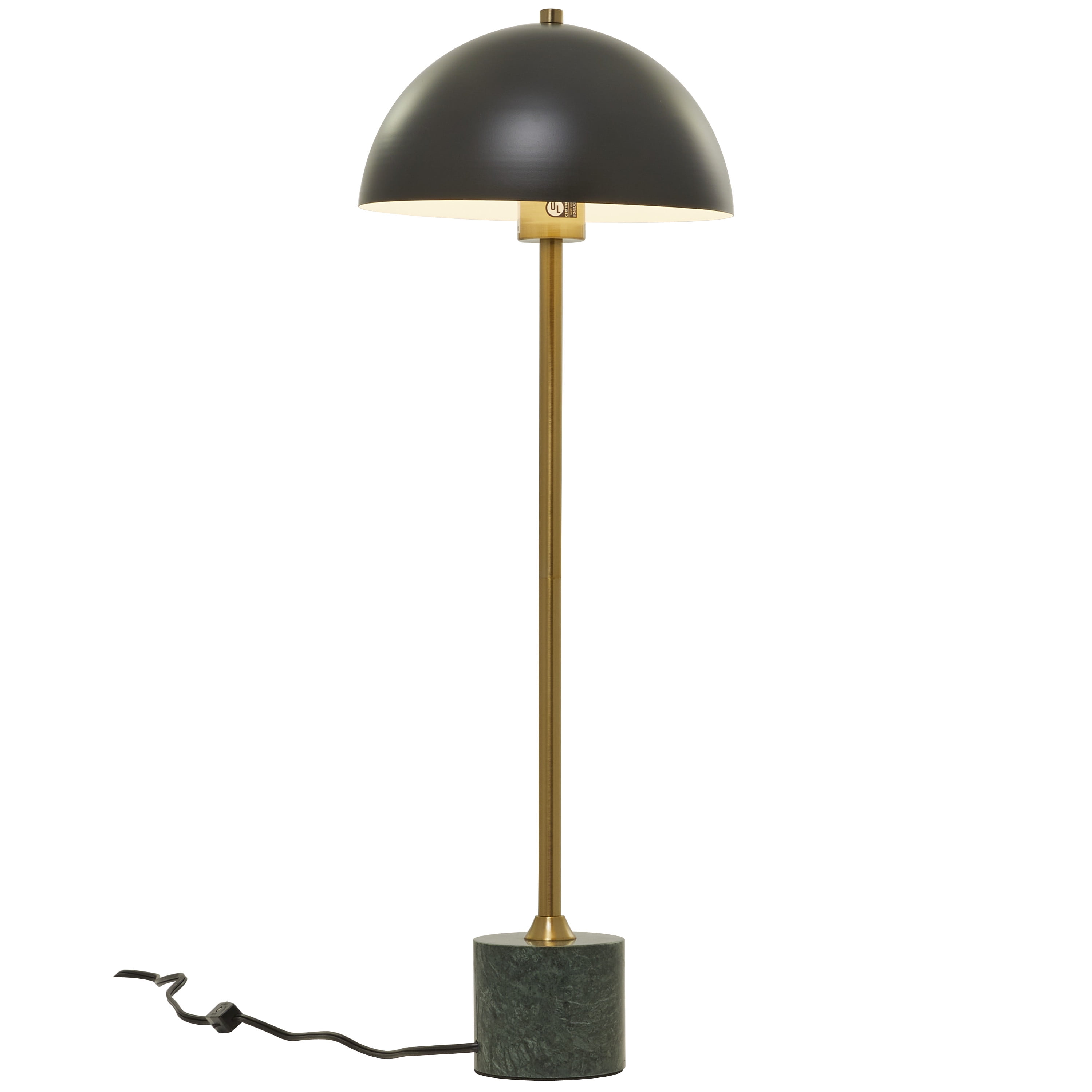 DecMode Contemporary Metal Dome Shaped Table Lamp, 10"W x 28"H with Black/Gold Metallic Finish