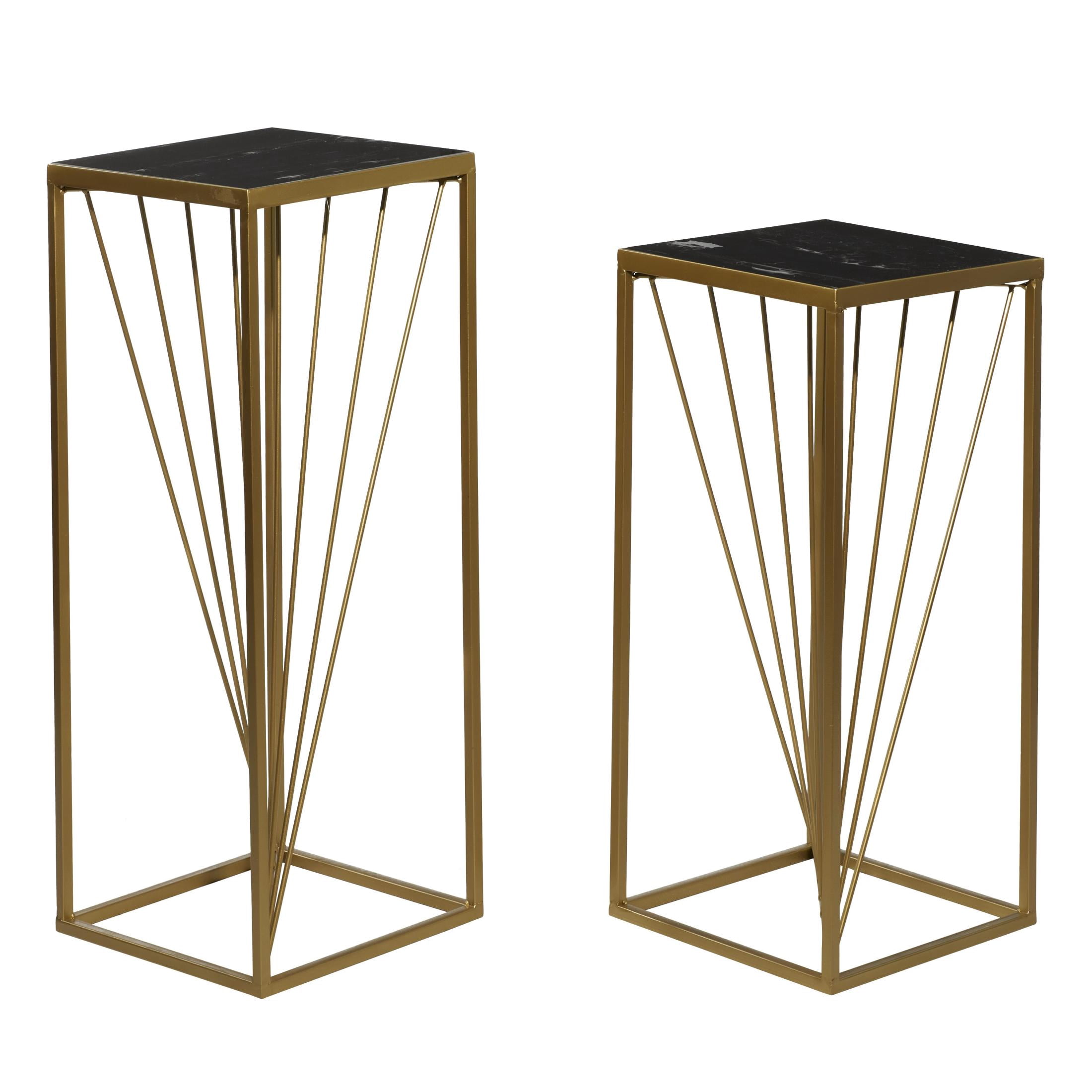DecMode Contemporary Metal Square Pedestal Table, with Gold/Black Finsh, Set of 2 30", 26"H