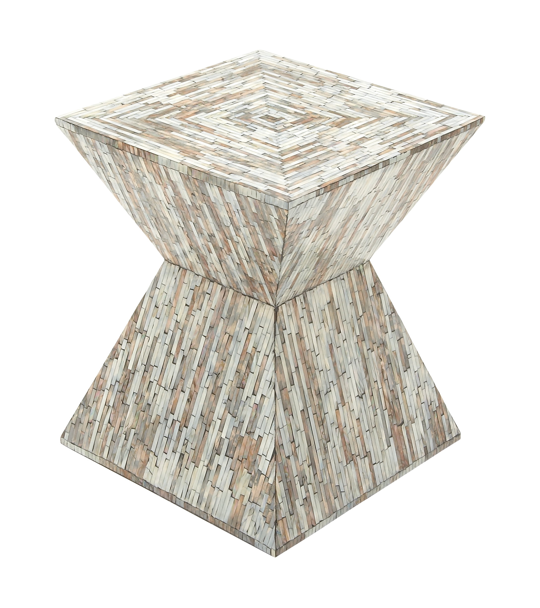 Handcrafted Shell Inlay Wooden Accent Table - Black and Gray