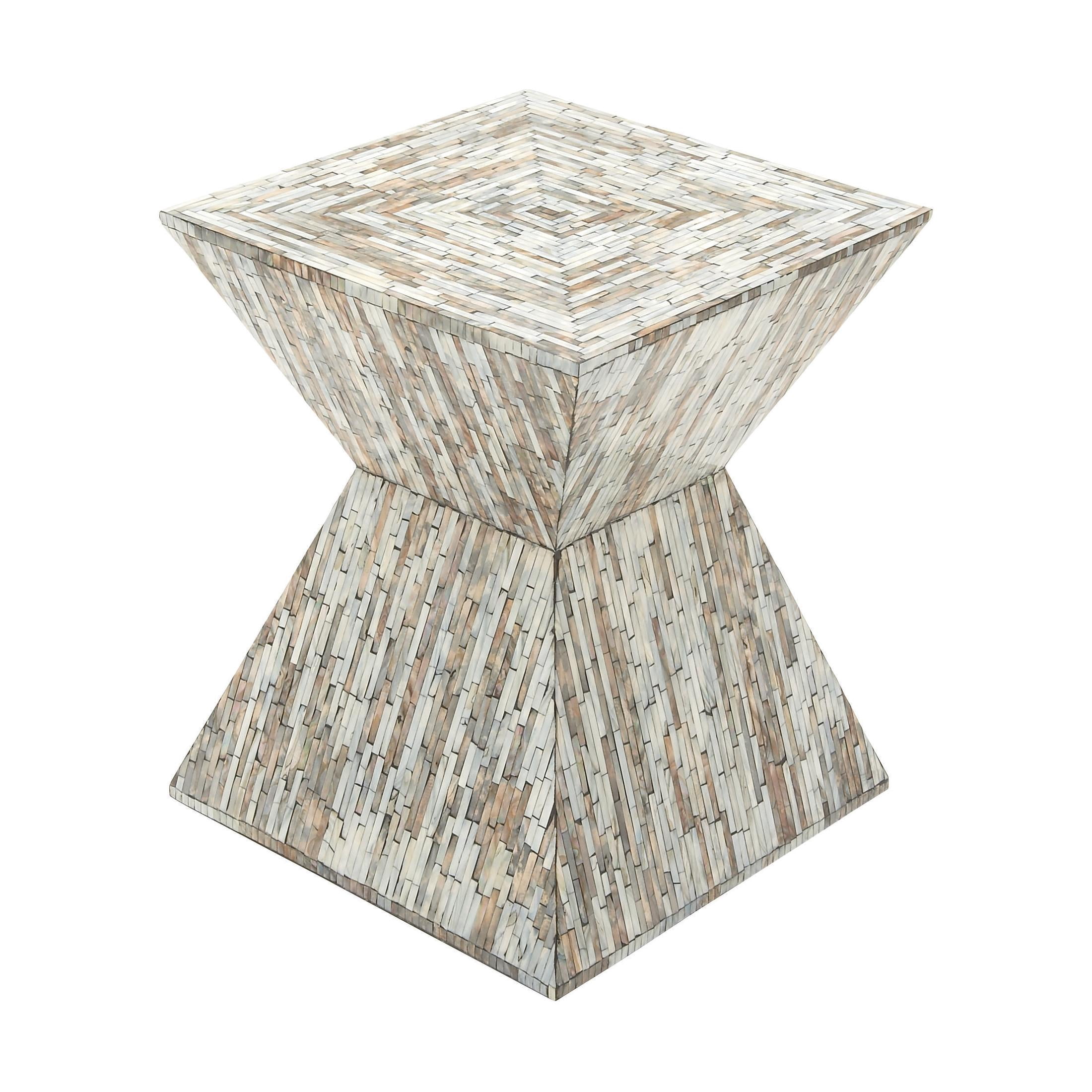 DecMode Contemporary Mothter of Pearl Hourglass Mosaic Patterned Accent Table, 16"W x 19"H with Multicolor Finish