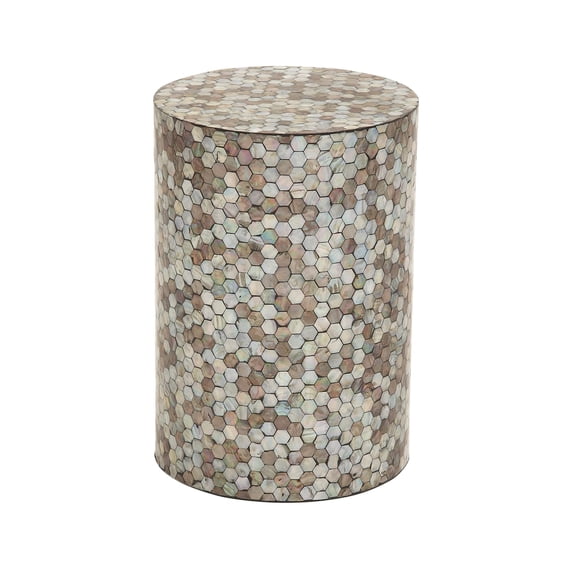 DecMode Contemporary Opalescent Mussel Shells Accent Table, 14"W x 14"L x 20"H, Neutral/Multi Colored
