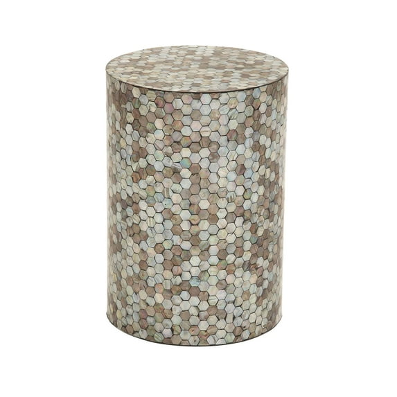 DecMode Contemporary Opalescent Mussel Shells Accent Table, 14"W x 14"L x 20"H, Neutral/Multi Colored