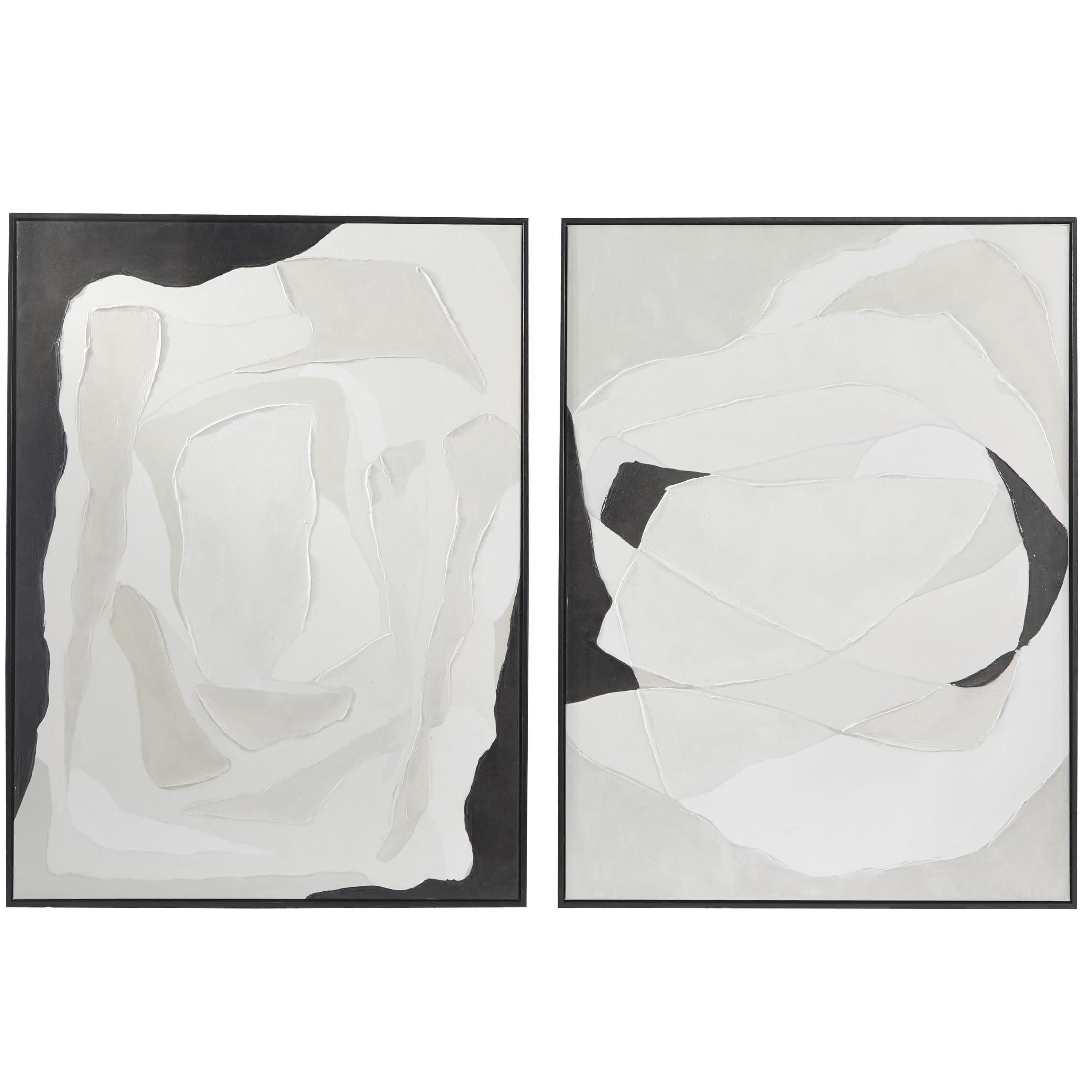 DecMode Contemporary Polystone Black and White Abstract Canvas Framed Wall Art, Set of 2 30"W x 40"H