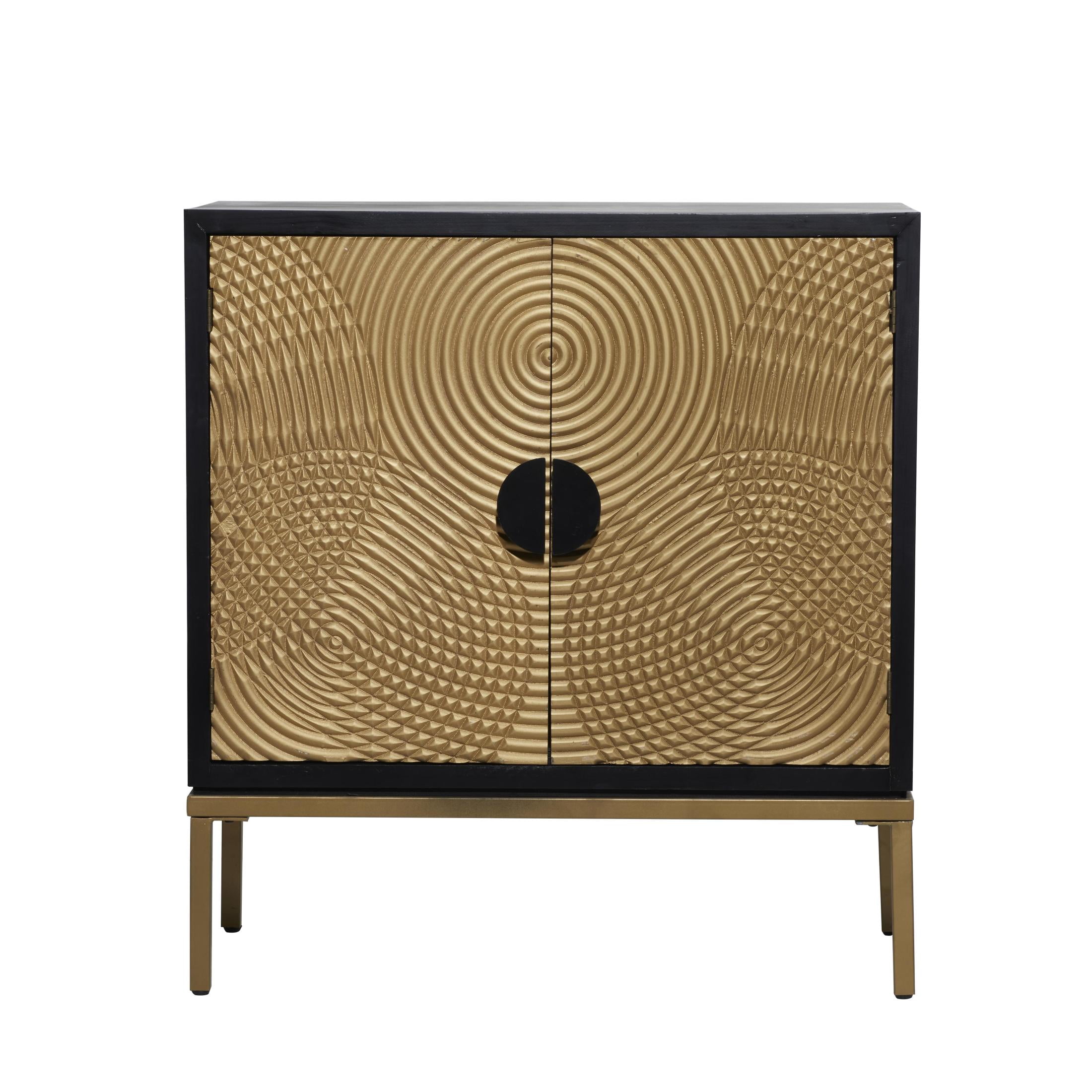 DecMode Contemporary Rectangular Wood Cabinet with Circular Pattern and a Polished Bronze Finish, 30"W x 33"H