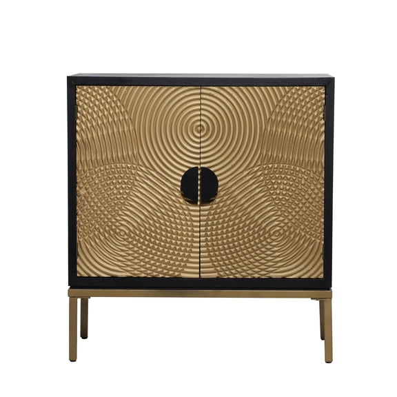 DecMode Contemporary Rectangular Wood Cabinet with Circular Pattern and a Polished Bronze Finish, 30"W x 33"H