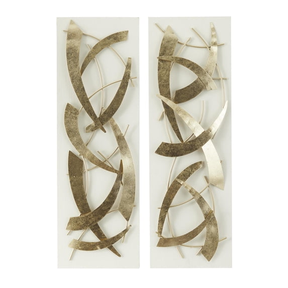DecMode Contemporary Rectangular Wooden Frames with Curved Gold Metal Accents Wall Décor, Set of 2 12"W x 37"H