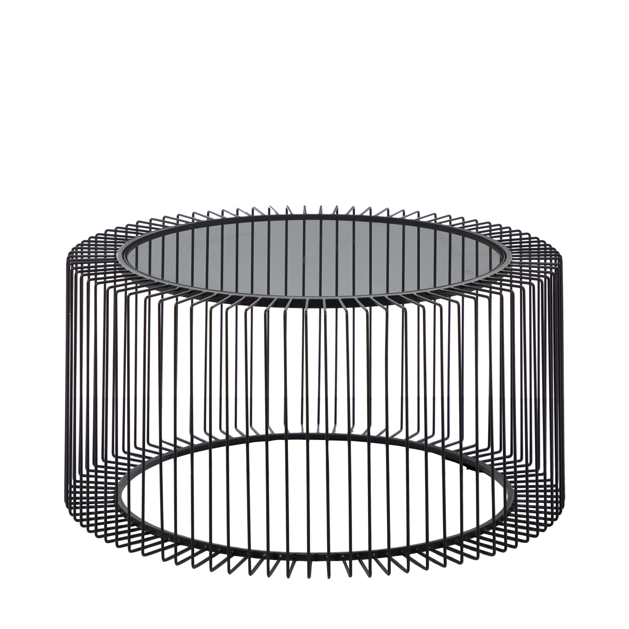 DecMode Contemporary Round Coffee Table, 32"W x 15"H Features Clear Glass Top and Black Open Metal Design
