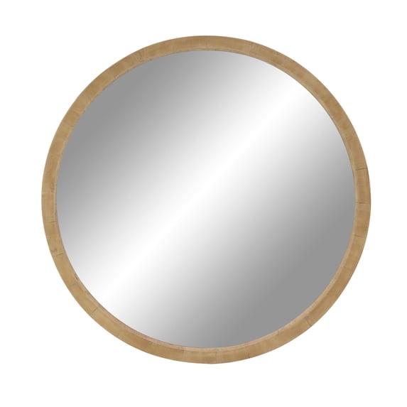 DecMode Contemporary Round Decorative Wall Mirror with Natural Brown Finish, 40"D