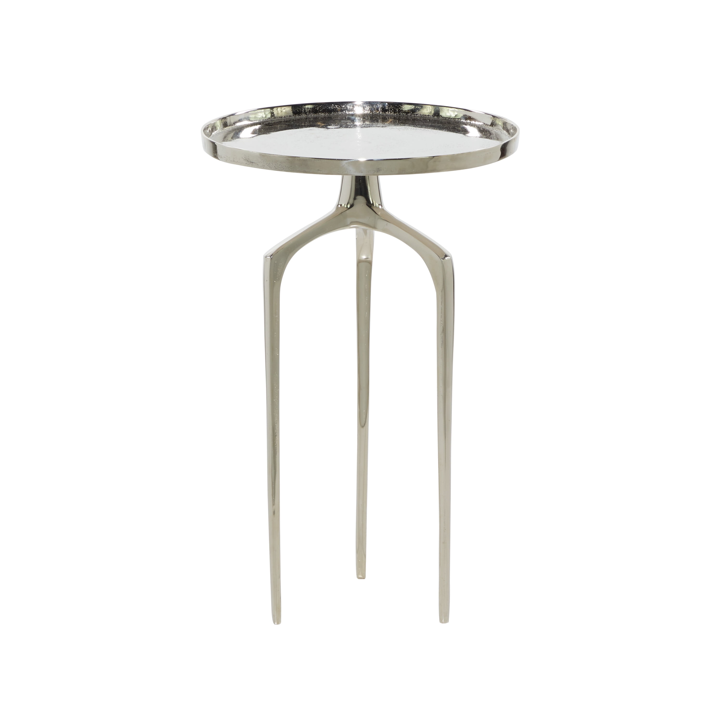 Contemporary Silver Metal Round Side Table with Curved Tripod Base