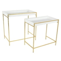 DecMode Contemporary Wood Rectangular Nesting Console Tables, with Gold Frame and White Tabletop Finish, Set of 2 22", 20"W