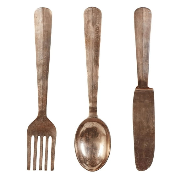 DecMode Copper Aluminum Metal Knife, Spoon and Fork Utensils Wall Decor (3 Count)