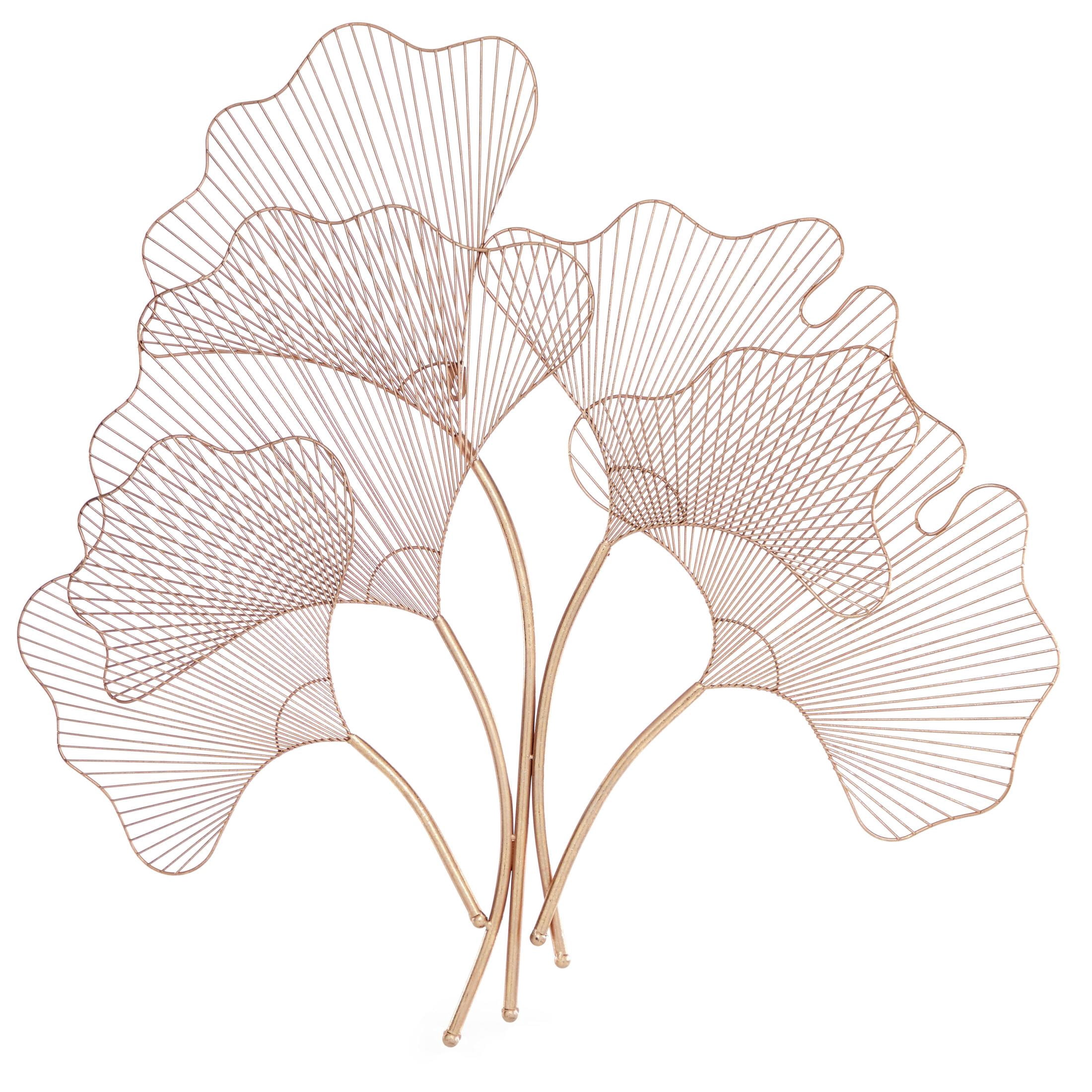 DecMode Copper Metal Wire Cutout Ginkgo Leaf Floral Wall Decor