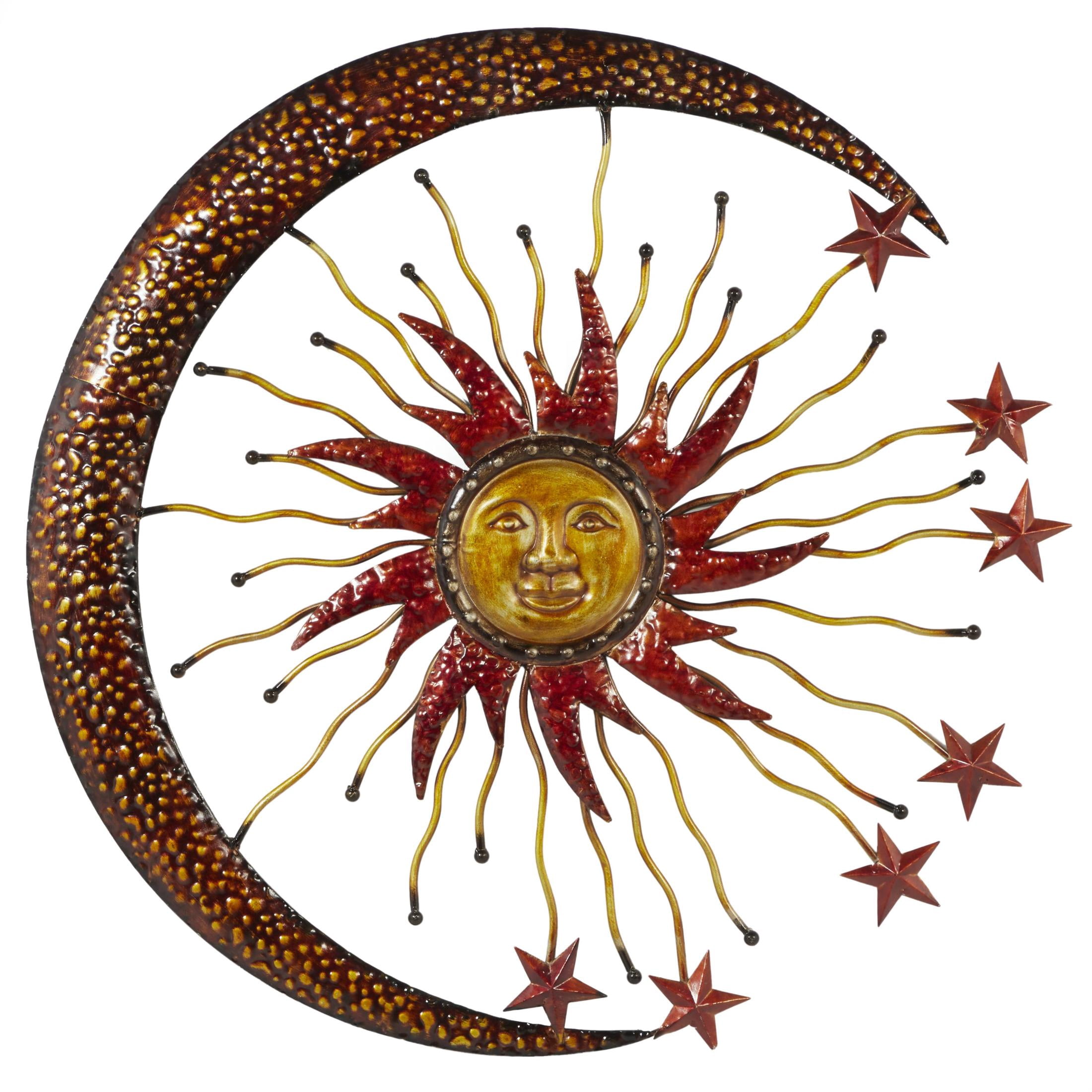 DecMode Copper Metal Indoor Outdoor Sun and Moon Wall Decor with Stars ...