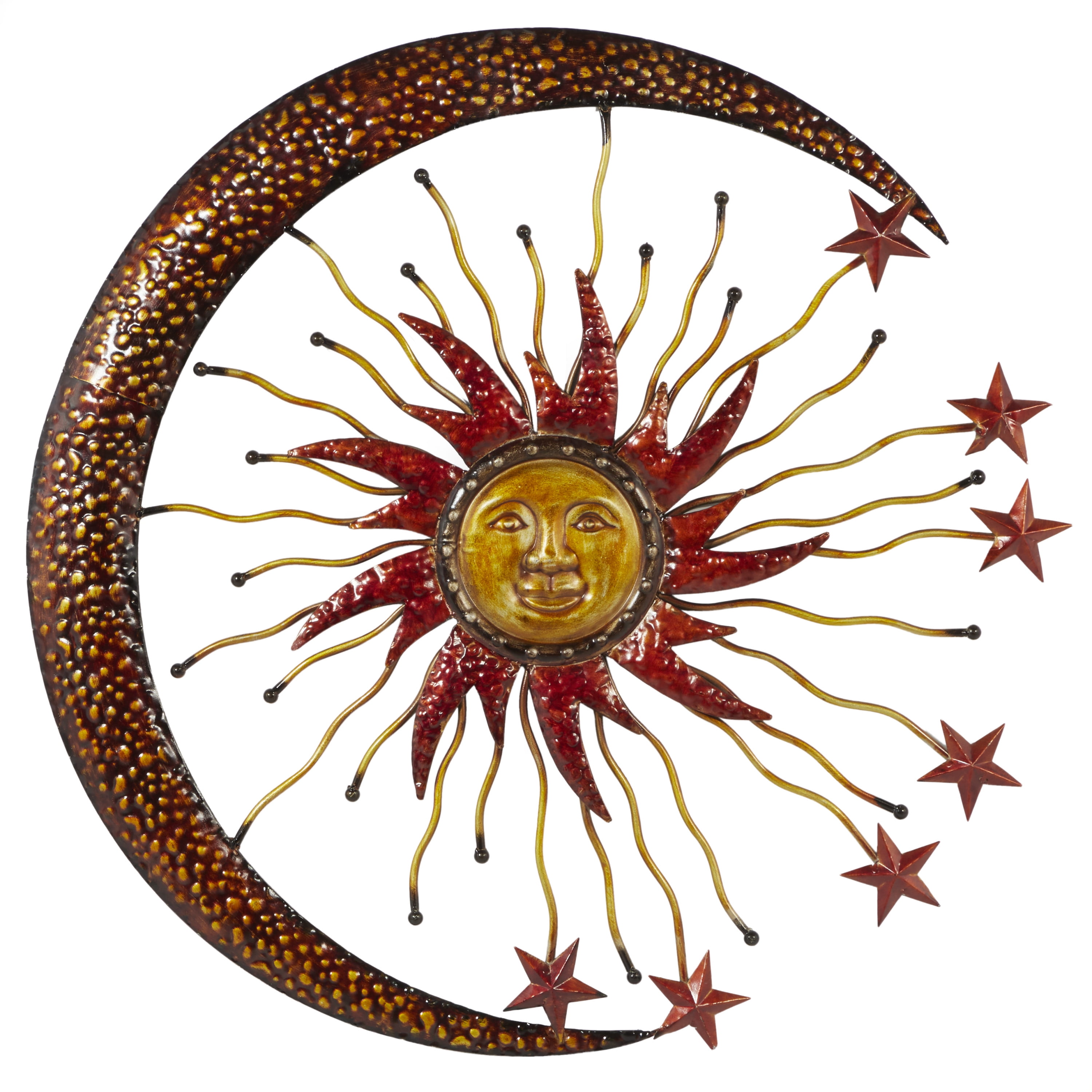 Copper and Red Metal Sun Moon Starburst Wall Sculpture