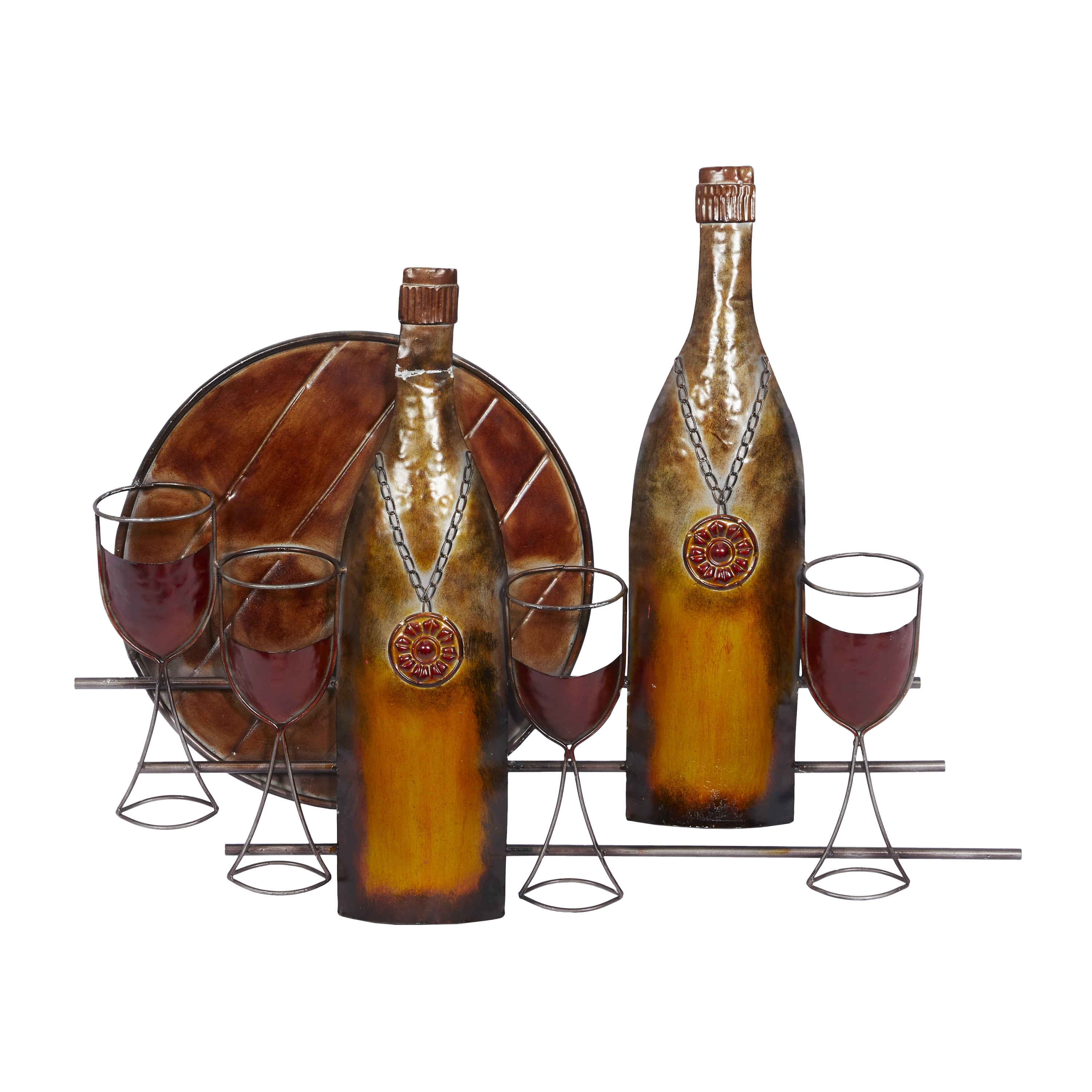 Copper Metal Wine Wall Sculpture with Glasses and Bottles