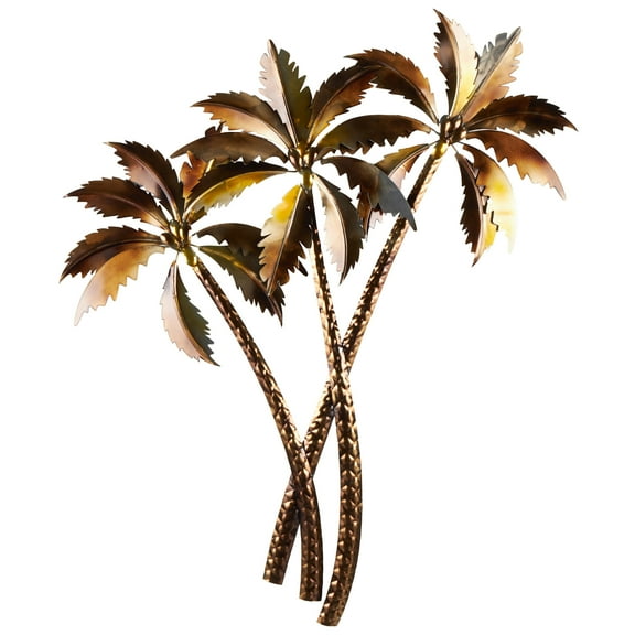 DecMode Copper Stainless Steel Metal Slanted Tree Wall Decor with Bronze and Yellow Accents