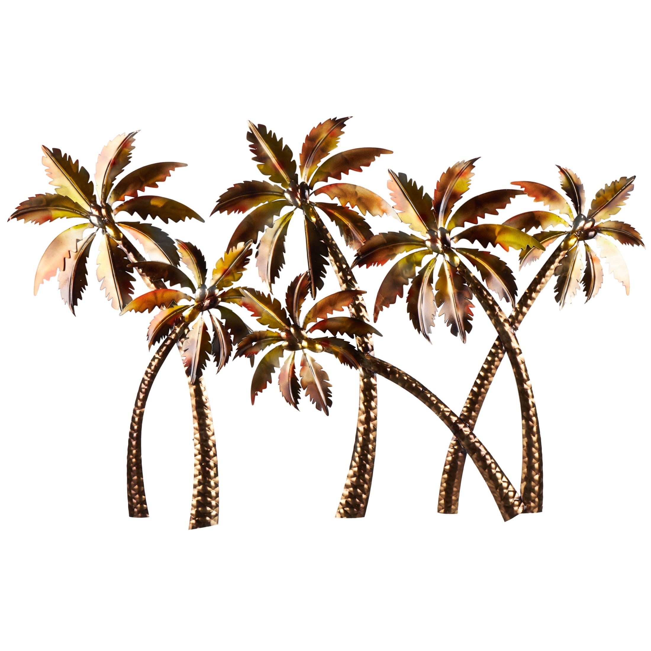 DecMode Copper Stainless Steel Metal Slanted Tree Wall Decor with Red and Yellow Accents
