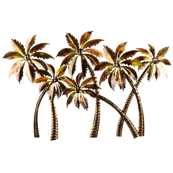 DecMode Copper Stainless Steel Metal Slanted Tree Wall Decor with Red and Yellow Accents