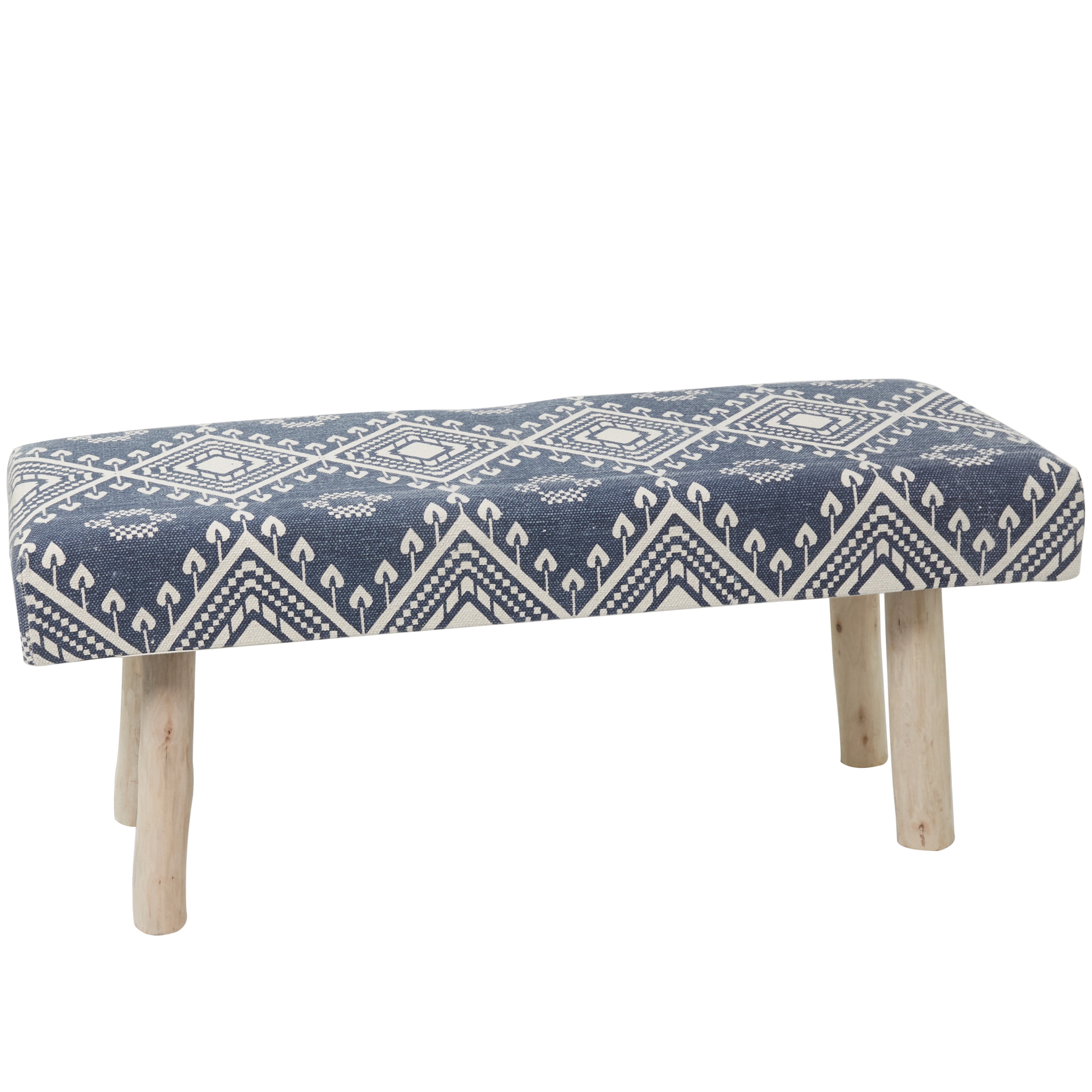 Grayson Lane 20 in. x 48 in. Bench with Wood Legs Blue Wood Moroccan Cotton 94222
