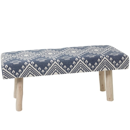 DecMode Cotton Moroccan Bench with Wood Legs, Blue