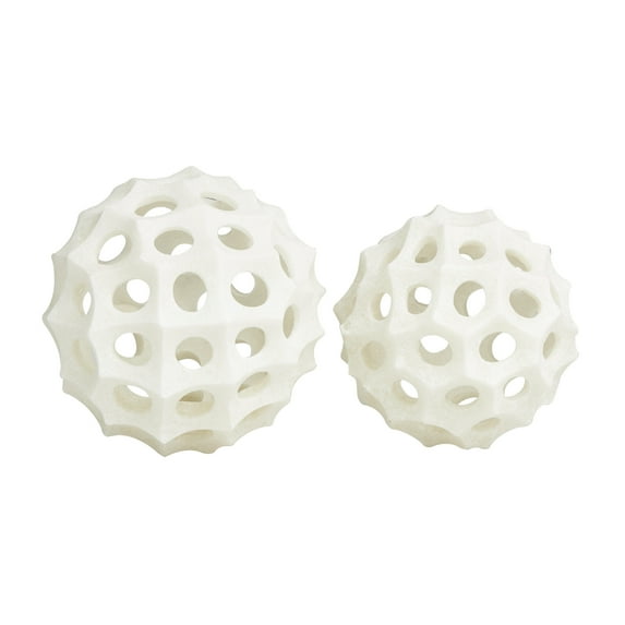 DecMode Cream 5" Abstract Decorative Ball Polystone Orbs & Vase Filler (2 Count)