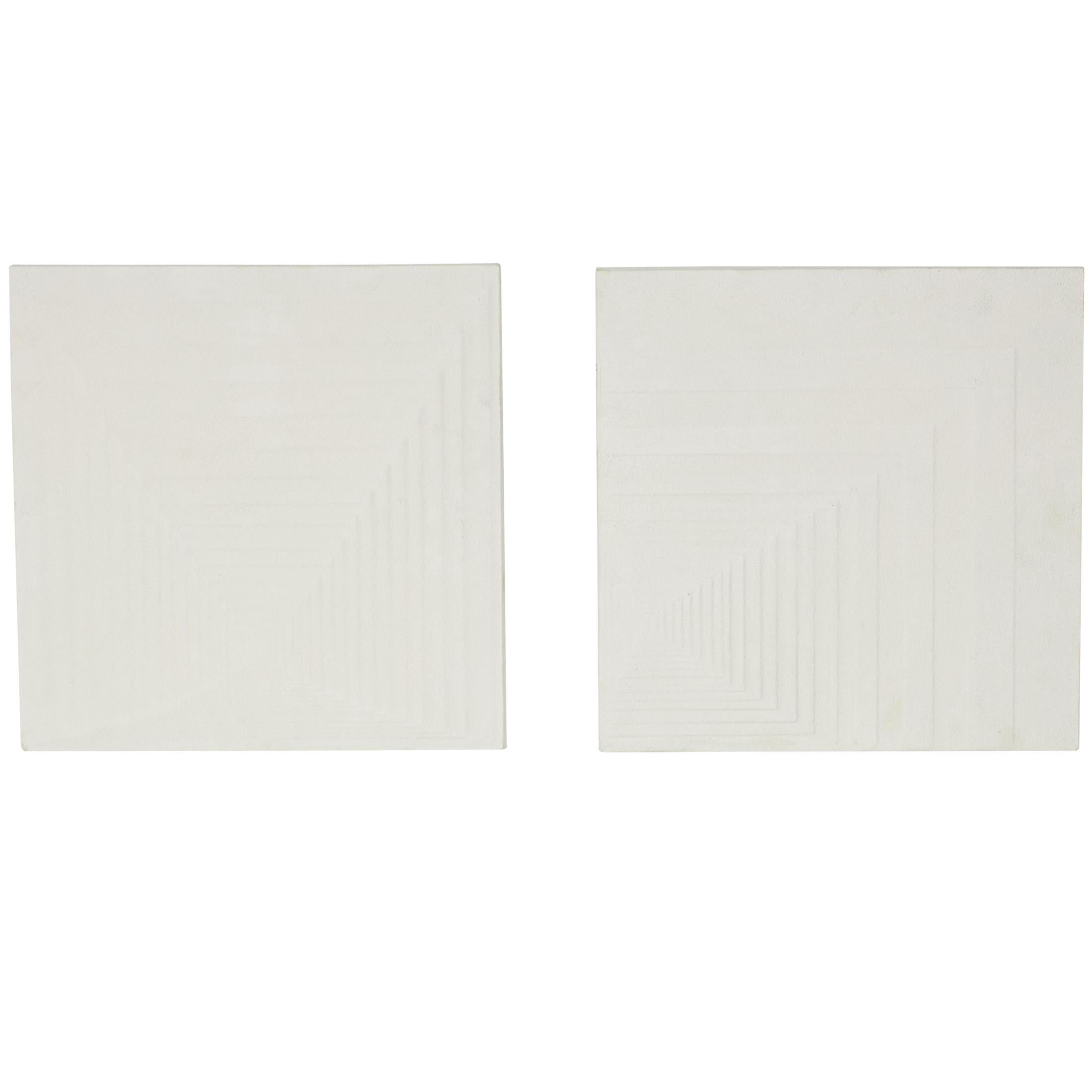 DecMode Cream Metal Layered Square Cube Perspective Geometric Wall Decor with Sandstone Texture (2 Count)