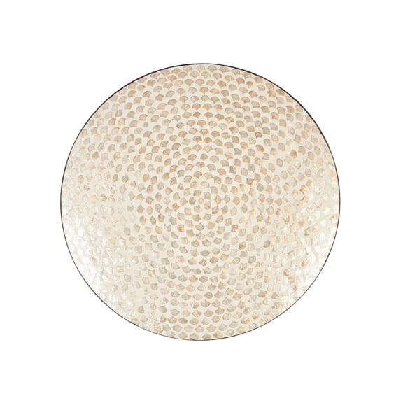 DecMode Cream Mother of Pearl Shell Round Disc Geometric Wall Decor with Black Frame