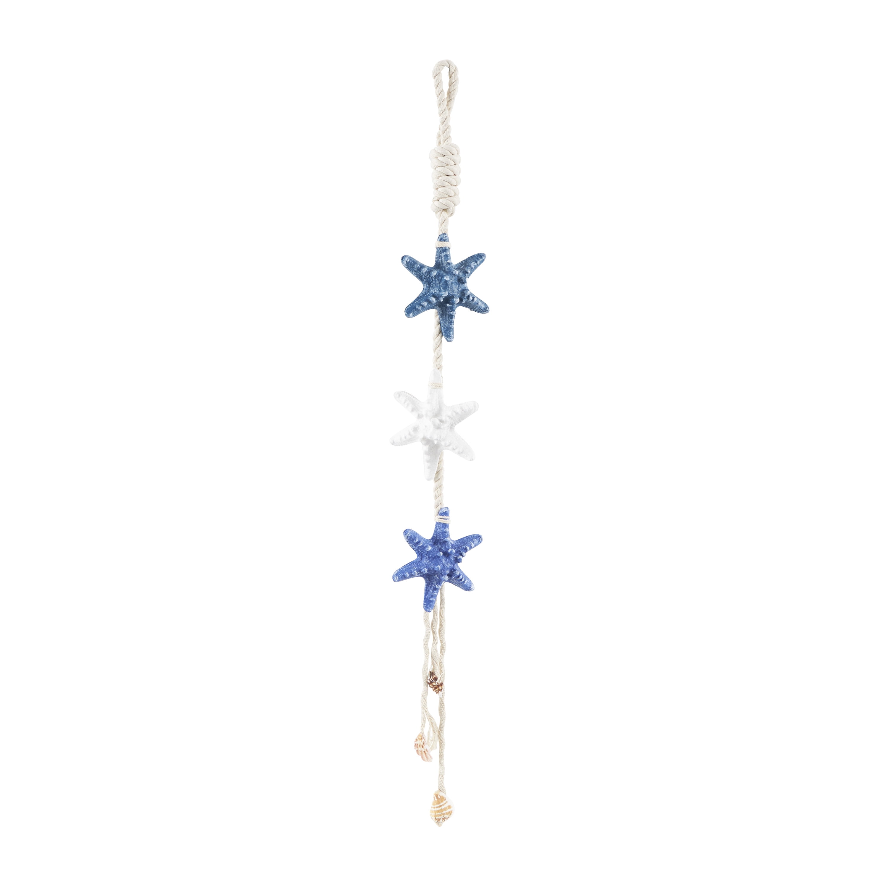 DecMode Cream Resin Handmade Layered Starfish Wall Decor with White Hanging Rope and Seashell Accents