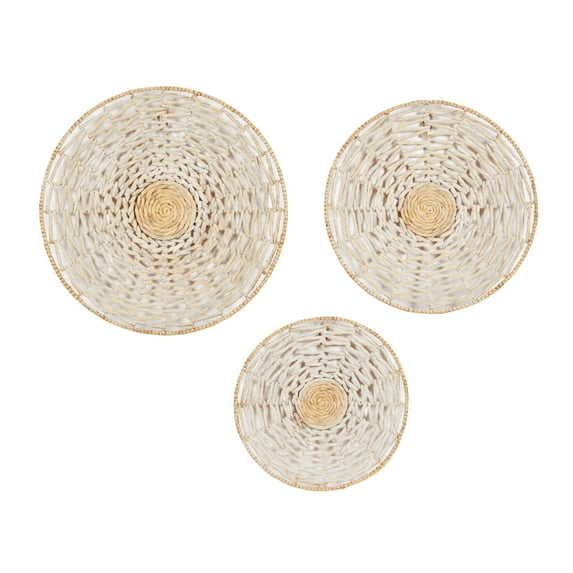 DecMode Cream Dried Plant Handmade Woven Basket Plate Wall Decor (3 Count)
